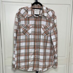 Aeropostale Men’s Brown Plaid Pearl Snap Long Sleeve Shirt Sz L Western Cowboy